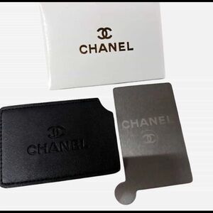 CHANEL Black Portable Rectangle Card Holder/Mirror
